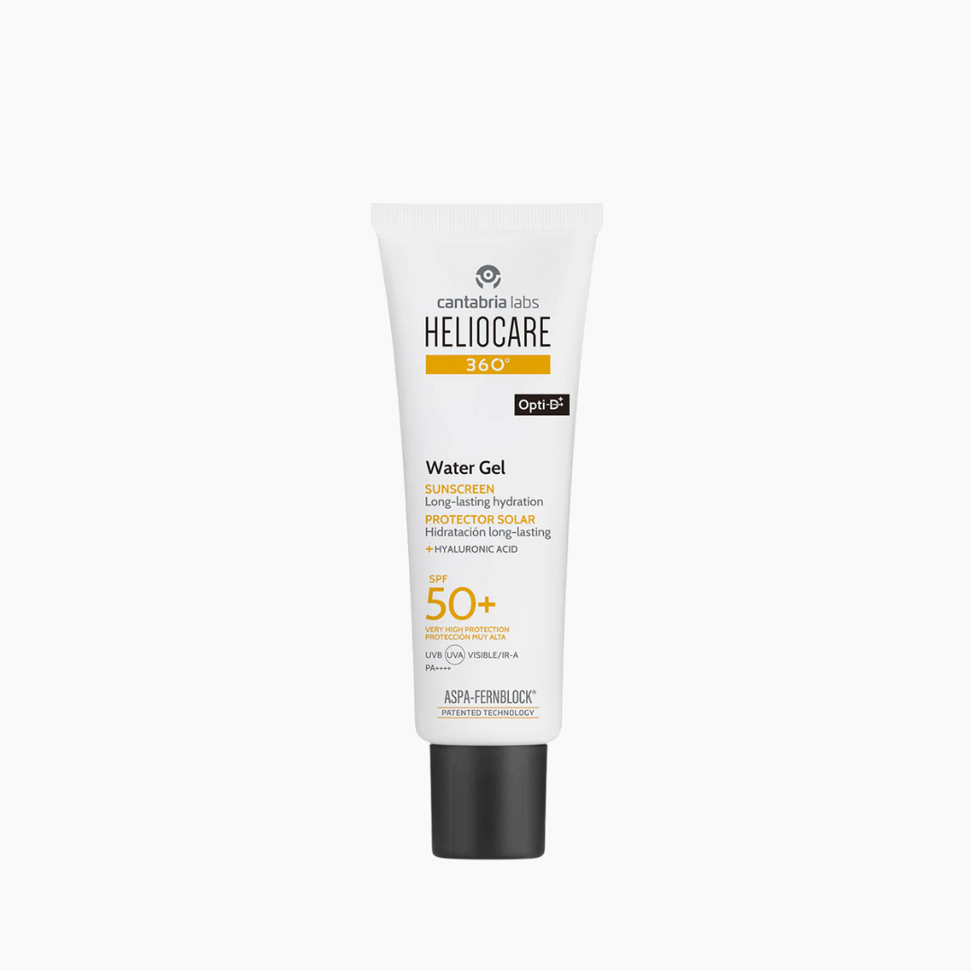 Heliocare sunscreen water gel tube on a white background