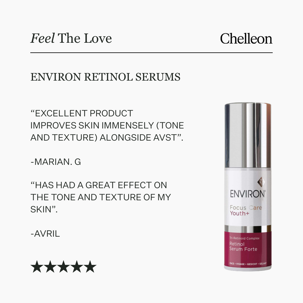 ENVIRON Retinol Serum with customer testimonials on a white background