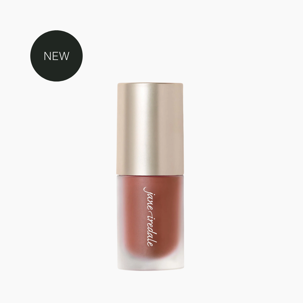Jane Iredale ColorLuxe Liquid Blush in a clear vial with doe-foot applicator in Cinnamon Girl colour