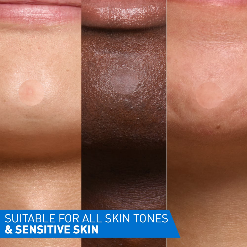 Nearly invisible CeraVe Blemish Barrier Patch worn on a blemish on the chin of 3 different people