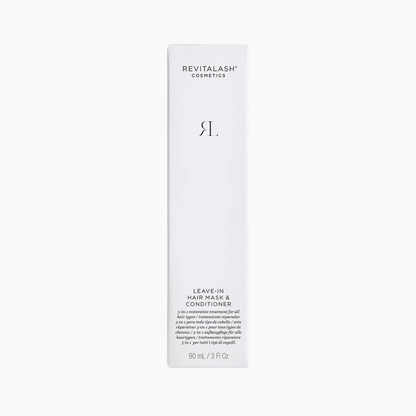Revitalash Cosmetics RL Leave-In Hair Mask & Conditioner in a tall, minimalist white rectangular box, shown against a solid white background.