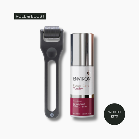 Skincare product and roller device with Environ branding on a white background