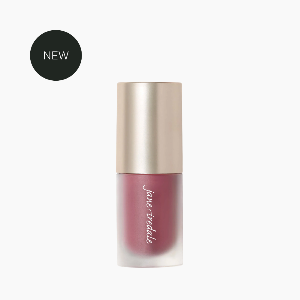 Jane Iredale ColorLuxe Liquid Blush in a clear vial with doe-foot applicator in Sweet Jane colour