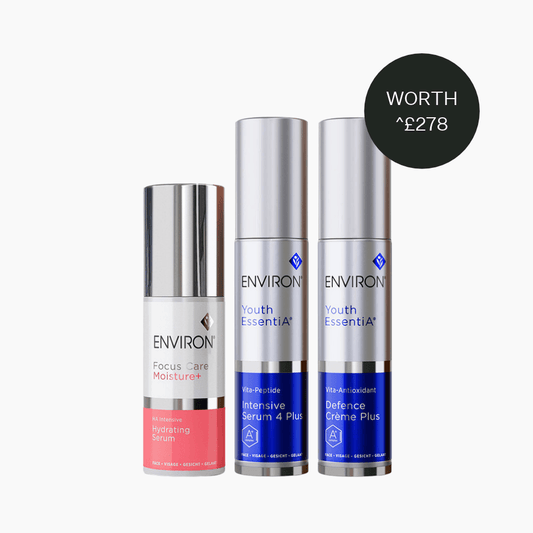 Environ HA Intensive Hydrating Serum with Youth EssentiA Intensive Serum 4 Plus and Defence Crème Plus.